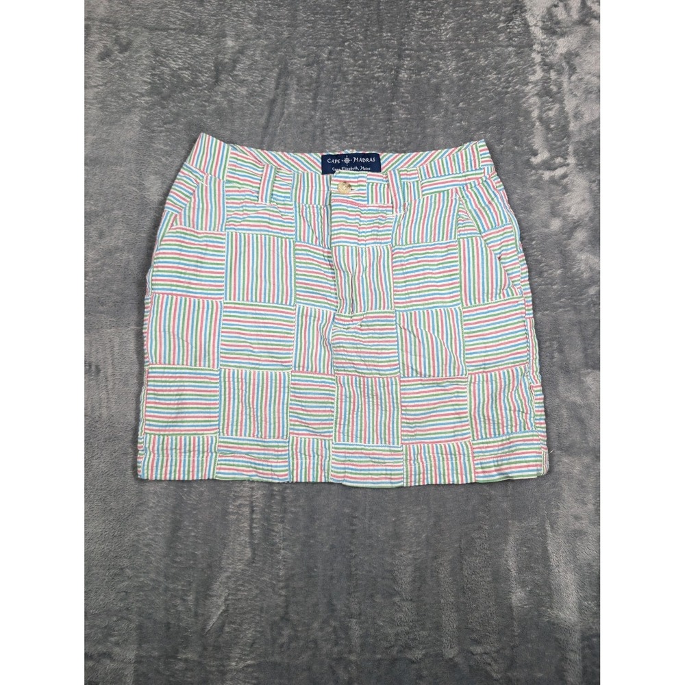 Cape Madras Skirt Womens 0 Pink Green Blue Striped Patchwork Mini Summer Preppy